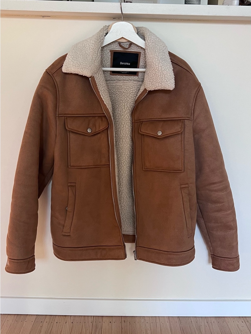 Bershka Brown Sherpa-Lined Bomber Jacket